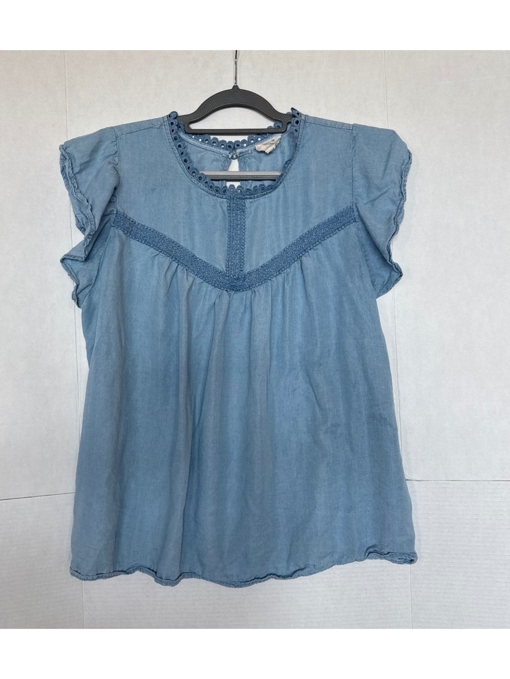 Perch by Blu Pepper Women's 2XL Blue Lyocell Blouse with Lace Trim